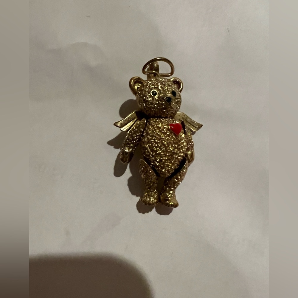 Batya Brand Angel Teddy Bear Pendant Brooch Jointed 1-3/4" Tall Vintage